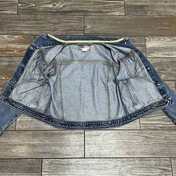 Old Navy Y2K Denim Jean Jacket Girls Size 12 Medium Embroidery Flowers 2000 Vtg - Picture 12 of 16